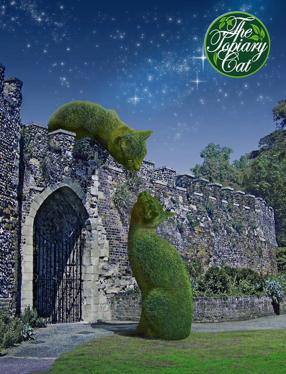Topiary Cats meeting by moonlight